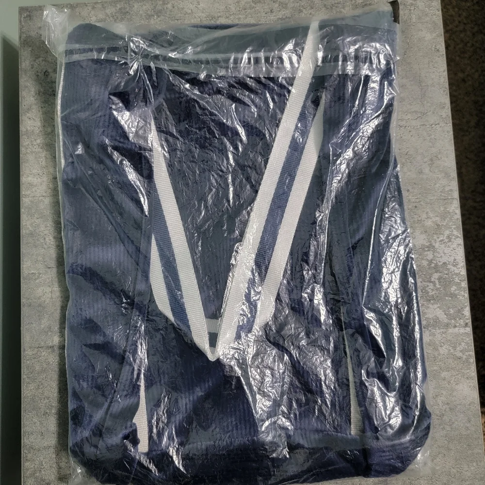 Victoria's Secret‎ PINK Tote Navy Blue Velour Ribbed White Stripe Zipper VS
